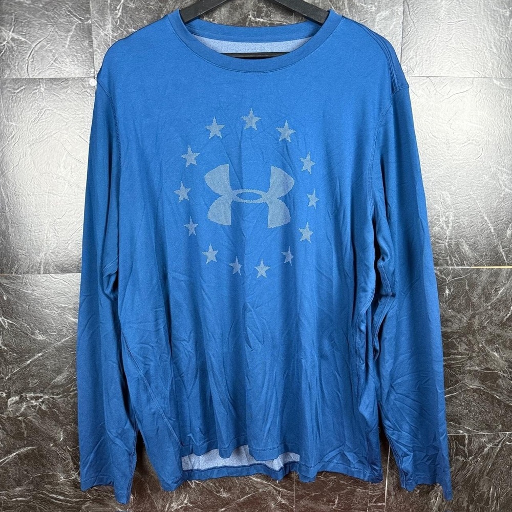 Under Armour Blue Heat Tech Retro USA Freedom Sleeve Shirt XL